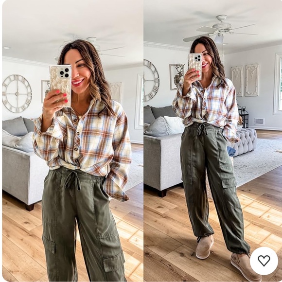 NWT BROWN AND YELLOW FLANNEL BUTTON DOWN SHIRT - Picture 1 of 1